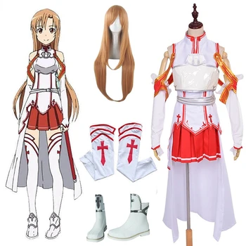 Kostum Cosplay Yuuki Asuna Seni Pedang Anime Online Kalung Parūka Gaun Seragam Wanita Pakaian Setelan Pertempuran SAO Kostum