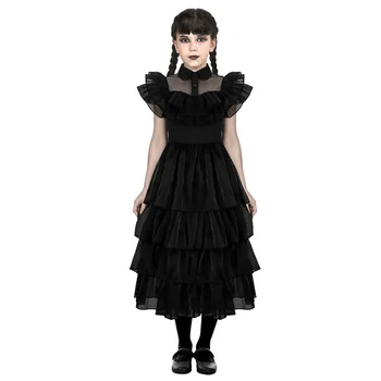 Trešdiena, Kleitu Bērniem Black lolita Kleita ar garām Piedurknēm ar Mežģīņu Tērpiem Nekad Halloween Puse Cosplay Kostīmi