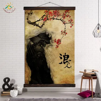 Mūsdienu Audekls Gleznošanai Plakāti un Izdrukas Sienas Art Pictures Mājas Apdare Retro Japāņu Samuraju Plūmju Ziedu