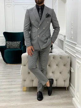 Jaunu Vīriešu Uzvalku 2-gabals divrindu Uzvalks, kas Piemērots Kāzām Līgavainis Groomsmen Uzņēmumu Ikdienas Biroja High-end Kleitas