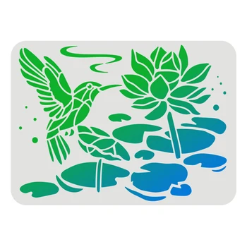 Kolibri Lotosa Ziedu Trafaretu Liela A4 Atkārtoti Zīmēšanas Veidni Lokanās Loksnes-DIY T-kreklu Krāsu Vinila Koka Grīdas Sienas