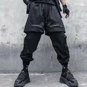 Rock Stilā Kaudzē Treniņbikses Streetwear Modes Vīri Melnā Baggy Taktiskās Bikses Jogger Techwear Sporta Mens Hip Hop Apģērbi