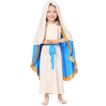 Jaunās Jaunavas Marijas Tērpu Bērnu Girl Halloween Karnevāla Puse Cosplay Seno Izraēlu Mūķene Fantasia Kleita