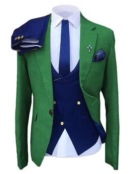 SOLOVEDRESS Vīriešu Uzvalku Green Slim Gadījuma Trīs Gabals Uzvalku Kāzu Izbrauciens Vīriešu Pielāgošana