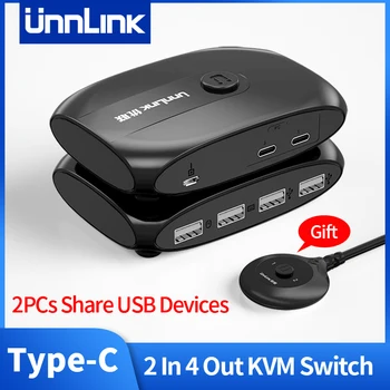 Unnlink USB C Slēdzis 2 Tipa C līdz 4 USB 2.0 Komutatoru Printeri Sharer Klēpjdatoru, lai izveidotu Savienojumu Tastatūru, Peli, Printeri, Skeneri, Udisk
