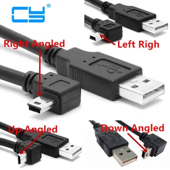 USB 2.0 Vīriešu Mini USB B Tips 5pin 90 Grādu uz Augšu & uz Leju & pa Kreisi un pa Labi Leņķveida Vīriešu Datu Kabeli 0,25 m/0.5 m/1.8 m/5m