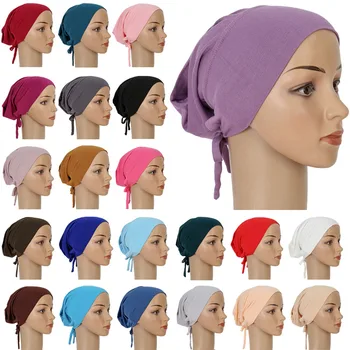 Musulmaņu Sievietes Elastīgs Kaklasaiti Atpakaļ Iekšējās Hijab Caps Kravu Kokvilnas Džersija Stiept Underscarf Sunīti Headwrap Turbante Pilnībā Segtu Mujer
