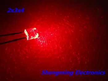 1000pcs 2x3x4 Sarkanās led gaismas diodes, super spilgti Izkliedētu ūdeni skaidru