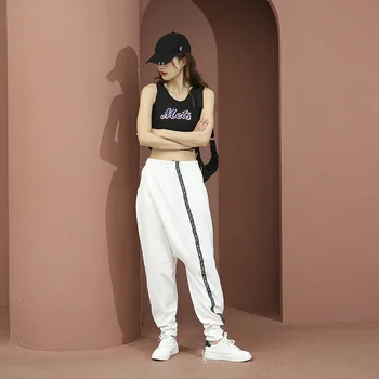 Vidū Elastīgs Viduklis Baltas Harēma Bikses Līmēšana Hip Hop Iela Treniņbikses Streetwear Skriešanas Fit Bikses
