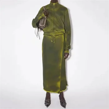 Divas Gabals, Kas Sievietēm Līdz 2023. Gada Rudenī Jaunā Korejiešu Modes Retro Vintage Krāsošana, Svārki Uzstādīt Kokvilnas Rāvējslēdzēju Sporta Krekls Long Piedurknēm Augšu