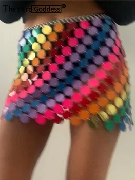 Sexy redzēt cauri Metāla Sequin beach mini svārki sieviešu Vasaras nakts kluba puses svārki rave apģērbs y2k streetwear svārki sieviešu 2022