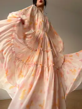 Eleganta Drukas Midi Kleitas Sievietēm 2023 Pavasara Vasaras Jauno Franču Modes Salds Vintage Sieviešu Apģērbu Zaudēt Maxi Y2k Kleita
