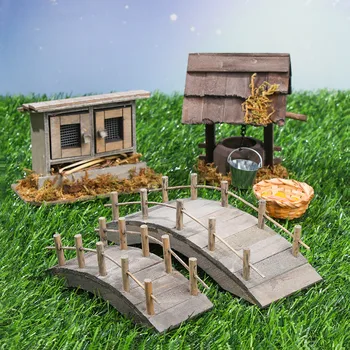 Leļļu namiņš Mini Koka Arku Tilts ar Margām, Ūdens Arī Chicken Coop, Miniatūra Pasaku Dārzs Mikro Ainavu Apdare Modelis