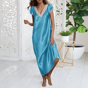 Nakts Kleita Sievietēm Homewear Īsām Piedurknēm, V Veida Kakla Modes 2023 Gara Kleita Nightgowns Sleepwear Nakts Kleita Sievietēm Sieviešu Vestidos