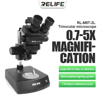 RELIFE RL-M5T-2L Trinokulara HD Stereo Mikroskopu, 7-50X Tālummaiņa Regulējams Leņķis/Spilgtuma Mobilo Telefonu Pamatplates Remonts