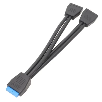 1PC Mātesplates USB 3.0 19PIN Galvenes 1 līdz 2 Paplašinājums Sadalītāja Kabelis,20cm 19Pin Iekšējā Pagarināšanu Galvenes Kabelis , Melns