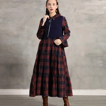 Bezmaksas Piegāde 2021 Jaunu Modes Vintage Sievietes Ilgi Vidum teļš ar garām Piedurknēm Pleds Adīšanas M-L Kleitas Divu gabals, kas Kleita Rudens
