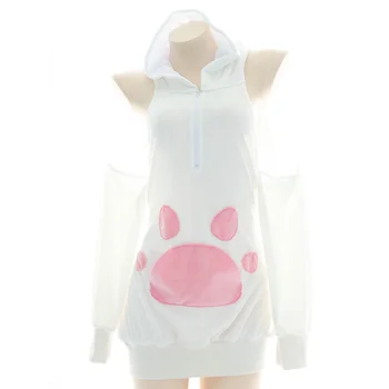Japāņu Kawaii Rozā Kaķu Ķepu Plīša Pie Pleca Hoodies Gudrs Trušu Ausis Backless Sporta Krekls Sweet Bunny Cosplay Sleepwear