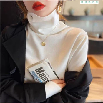 Augstu Uzrullētu Apkakli Sieviešu Džemperis Ir 2021. Rudens Ziemas Korejas Modes Basic Topi, Plānais Džemperis Gadījuma Mīkstas, Plānas Adīt Džemperi Ar Garām Piedurknēm