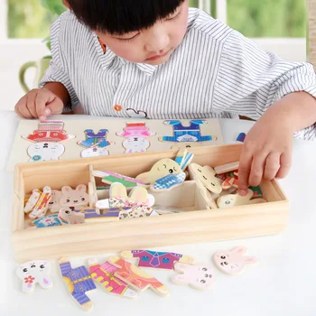 Montessori Izglītības Puzles Trušu Lācis Kleita Mainās Jigsaw Rotaļlietas Rakstzīmes Bērniem Lieliska Dāvana Ideja