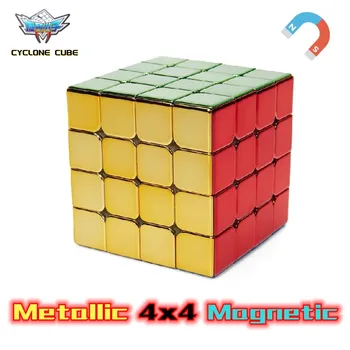 Ciklona Zēni Metālisks Zelta 4x4 M Magnētisko Apšuvuma Magic Cube Profesionālās 4x4x4 4M Ātrums Puzzle ungārijas Cubo Magico Rotaļlieta Puika