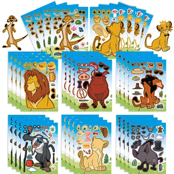 8/16Sheets Disney Multiplikācijas filmu The Lion King Puzzle Uzlīmes Bērniem Make-a-Sejas Apkopot Jigsaw Cute Bildītes DIY Puse Dāvanas, Rotaļlietas