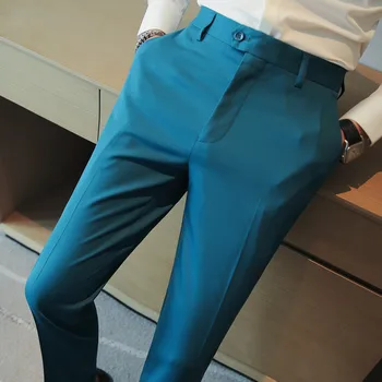 4 Krāsas Britu Rudens Stiept Biznesa Oficiālu Sociālo Uzvalku Bikses Vīriešu tīrtoņa Krāsu Slim Fit Bikses Kāzu Kleitu Bikses