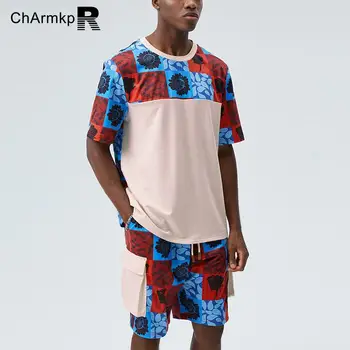 ChArmkpR Vasaras Vīriešiem Komplekti 2023 Divi Gabali Kabatas Īsām Piedurknēm T-krekls Kravas Šorti Ikdienas Topi Camisas Ziedu Izšūšanas Komplekti
