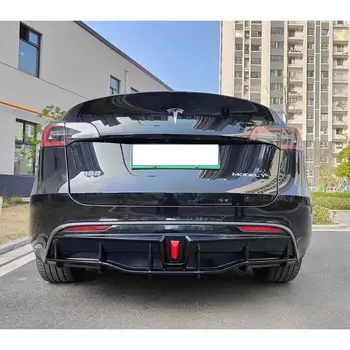 Par Tesla Model Y 2018-2022 4-durvju Aizmugurējā Bufera Difuzoru Lūpu Abs Oglekļa Šķiedras Izskatās Auto Boot Sadalītāja Aizsargs Spoilers Plate